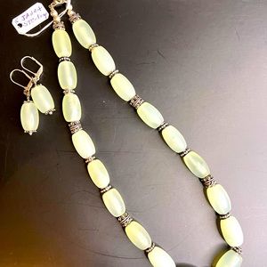 Stunning Jade and Sterling necklace and matching earrings.  Handmade. 18” long.